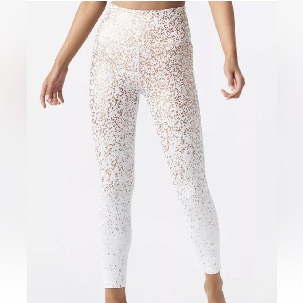 Zyia Active women's size 6 / 8 Stay Gold light n tight white splatter Lulu gym